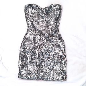 Strapless sequin silver tube Dress - sequence mini